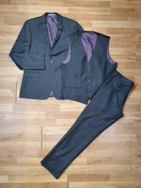 RED HERRING 3 Piece Suit Mens Jacket Size 40R Trouser W34 L31 Waistcoat 40R Grey