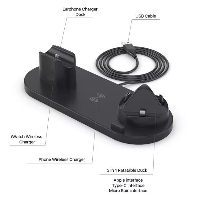 PLUSBRAVO Wireless Charger for iPhone 6 in 1 Wireless Charging Station Stand for 3