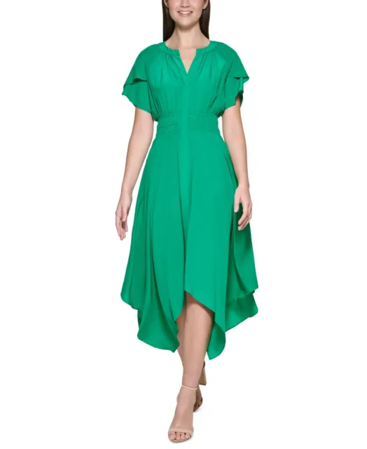 Kensie Women's Handkerchief Hem Midi Dress Green Size 12