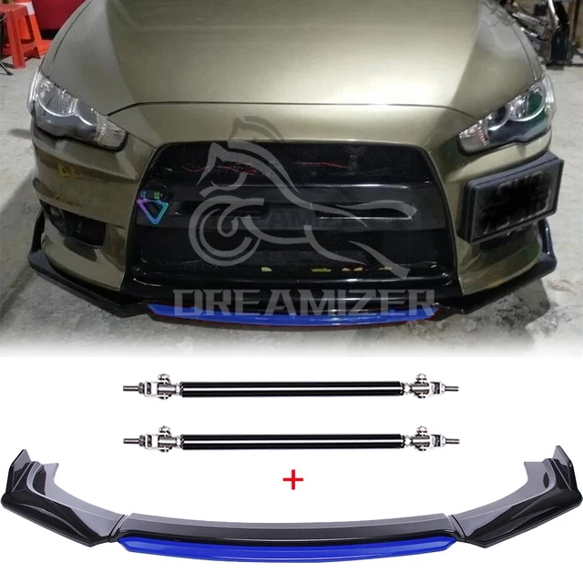 For Mitsubishi Lancer EVO 9 X Front Bumper Lip Spoiler Splitter + 2x Strut Rods