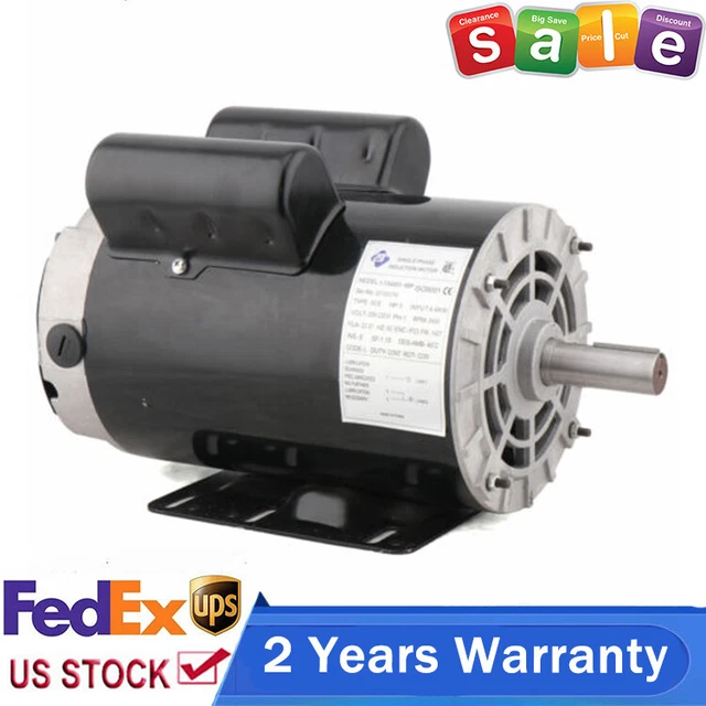 5HP Air Compressor Duty Electric Motor 3450RPM 208-230V 7/8" Shaft Single Phase
