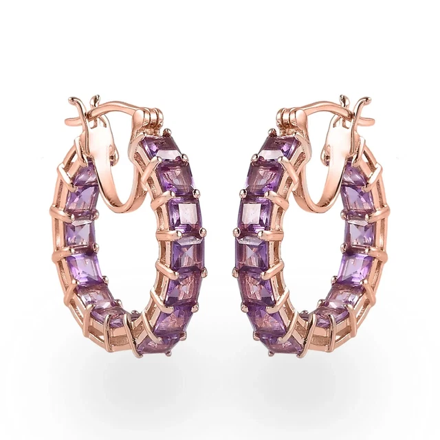 Amethyst Inside Out Hoop Earrings in Vermeil Rose Gold Over Sterling Silver 7.15
