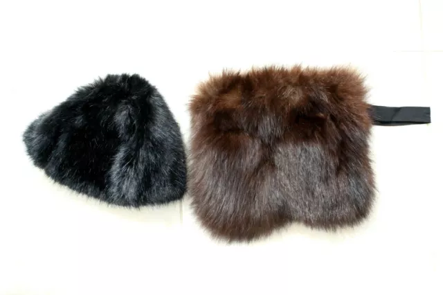Vintage Real Fur Muff / Bag  12" X 10"  Plus Fauz Fur Hat By Top-Shop.