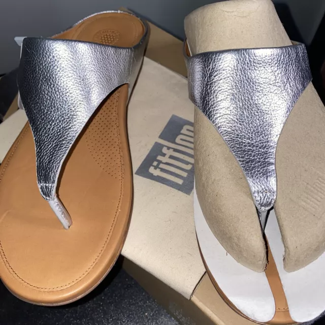 Fitflop Womens Gold Banda Micro Crystal Flip Flop Sandal Leather US 8 EU 39 New
