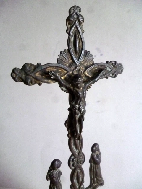 Pendentif Croix Crucifix En Bronze Ancien - Bijou Vintage Religieux, Occasion Bon état
