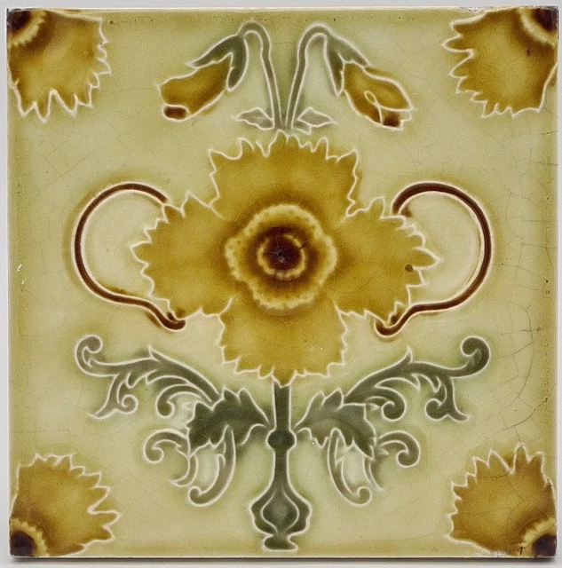 Antique Fireplace Tile Art Nouveau Majolica by Henry Richards C1903 AE6