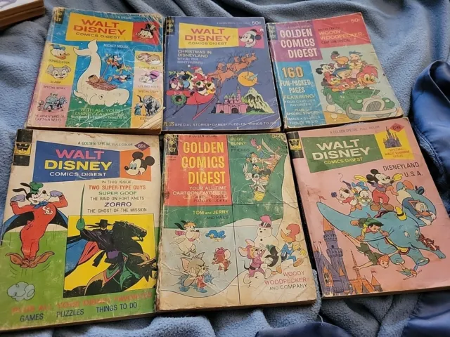 6 Vintage Gold Key/Walt Disney Comic Digests. From The Early 70's.In Fair Shape.