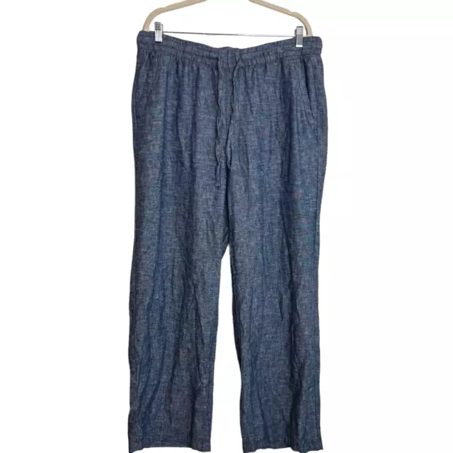 Old Navy Womens Linen Blend Pull On Pants XXL Blue Chambray Pockets Drawstring