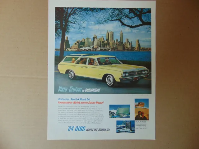 1964 OLDSMOBILE VISTA-CRUISER Yellow STATION WAGON vintage art print ad