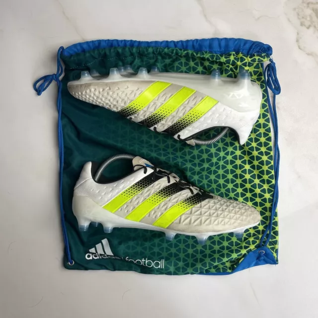 Botas de Fútbol Adidas Ace 16.1 FG/AG Blancas/Semi Solares Limo/Azul Shock Reino Unido 9