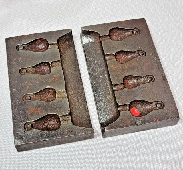 VINTAGE SINKER MOLD Lead Bank Sinkers Fishing 2 Pc 19.95 PicClick