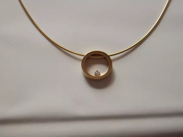 Movado 18K Yellow Gold Diamond Ring Pendant Necklace and Case Movado 18K Yellow Gold Diamond Ring Pendant Necklace and Case