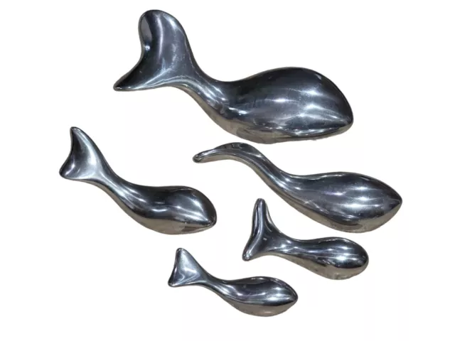Hoselton Canada Modern Aluminum Whale Sculptures Figurines MCM Signed Lot