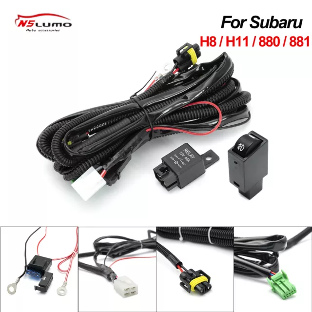 H8 H11 LED Fog Lights Indicator Switch Relay Wiring Harness Kits 40A For Subaru