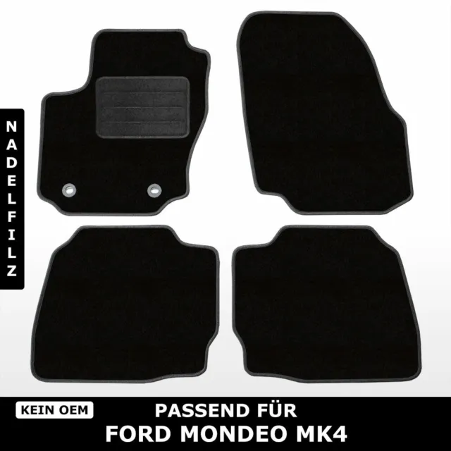 Für Ford Mondeo 4 BA7 2007-2015 - Fußmatten Nadelfilz 4tlg Schwarz, Ovale Clips