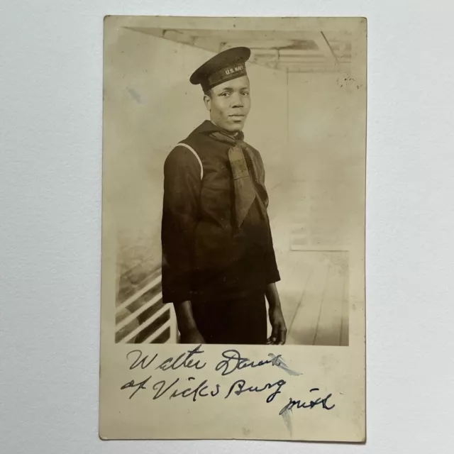 Vintage RPPC Postcard Photograph Black African American Man US Sailor ID Davis 3