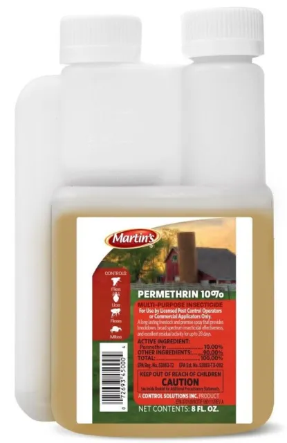 8 oz Martins 10% Permethrin Kills Fleas Flies Lice Mites Ticks Livestock Kennel