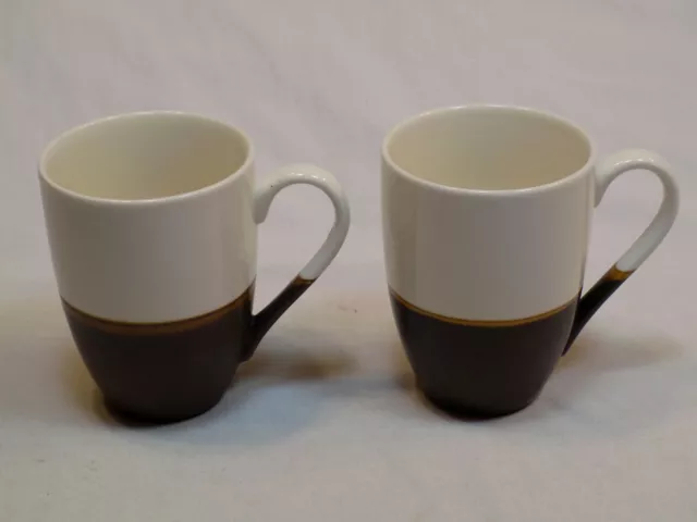 Starbucks Coffee Ceramic Coffee Cup Mug Pair 2008 12 Oz Set 2 Brown Cream White