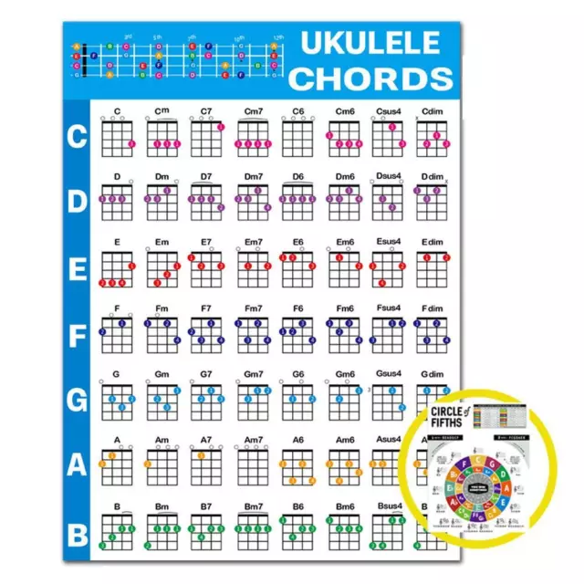 Ukulele Chord Chart, Educational Reference Guide for Beginn St