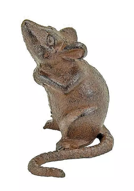 Cast Iron Mouse Sniffing Figurine Statue Paperweight Rustic Antique Brown 4 inch