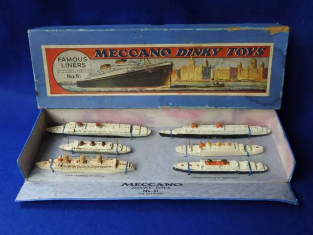 DINKY TOYS MECCANO 1934-40 No.51 RARE BOXED DISPLAY SET FAMOUS LINERS