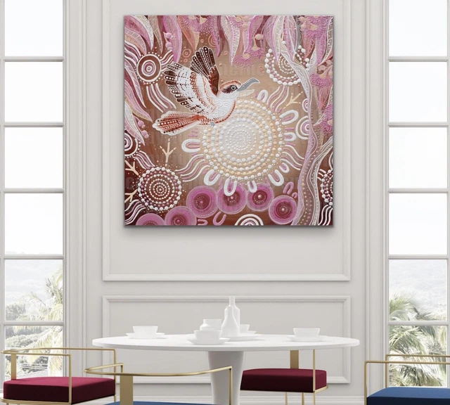 CHERN'EE ABORIGINAL ARTIST Art Framed Canvas Print Painting "Kookaburra