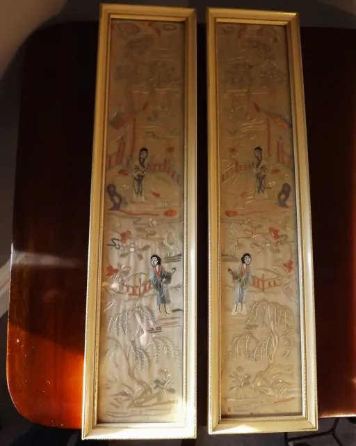 Pair of Chinese silk panels