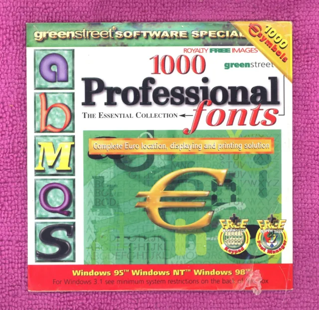 1000 Professional Fonts ( PC Win 98 / XP ) CD NEW Sealed  In Flat Pack
