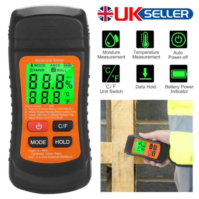 Digital LCD Moisture Humidity Detector Meter Brick Wood Wallpaper Caravan Tester