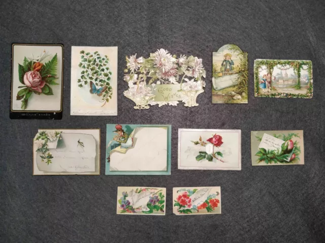 Rare Antique Victorian Die Cut Scraps Good Wishes Cards Lot 39