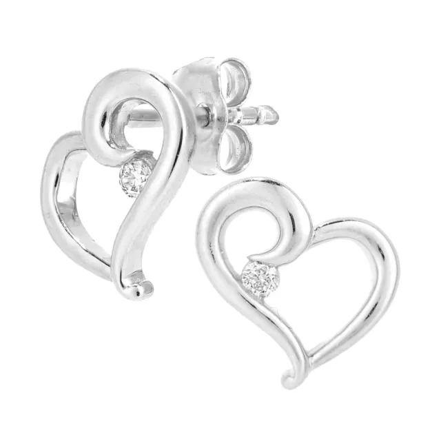 9ct White Gold Diamond Heart  0.9cm Height Stud Earrings by Naava