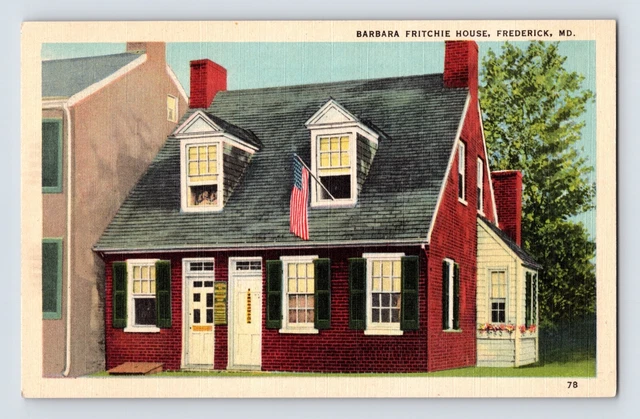Postcard Maryland Frederick MD Barbara Fritchee House 1940s Unposted Linen