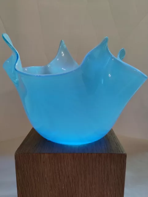 Murano Blue Fazzoletto Vintage Italian Art Glass Handkerchief Vase