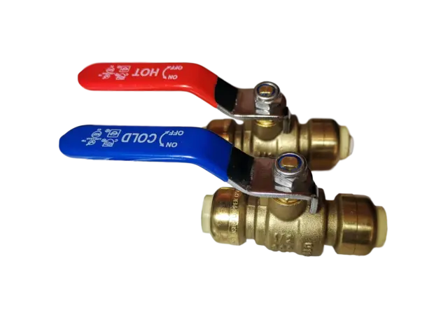 2 Pcs. 1/2"  Push Fit Ball Valve Hot and Cold, Lead Free Brass, 28-2-1&2=2