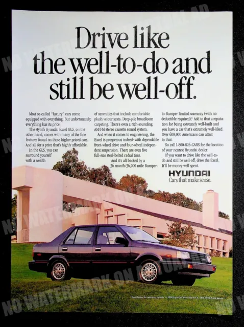Hyundai Excel GLS 1988 Sedan Auto Car Trade Print Magazine Ad Poster ADVERT