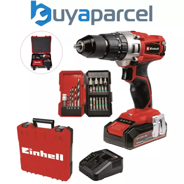 Einhell TE-CD Cordless Combi Drill PXC 18v Metal Chuck 2.5AH Battery Case + Set