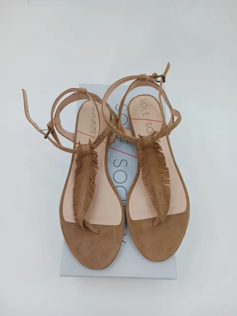 Sole Society Womens Mara Thong Sandal Size 8.5 Caramel Tan Brown New In Box