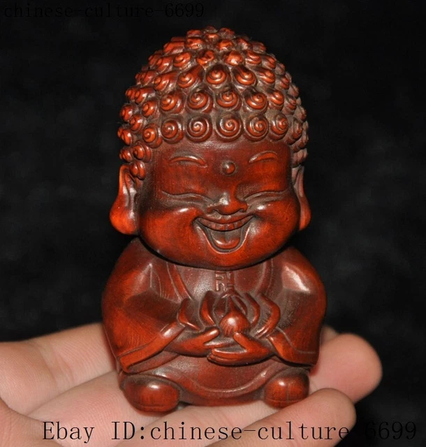 2.6" China Buddhism Boxwood Carved Feng shui Lucky Buddha Buddha statue