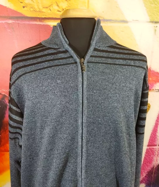 Mens Red Ape 4X Gray Black  Striped Long Sleeve Full Zip Sweater