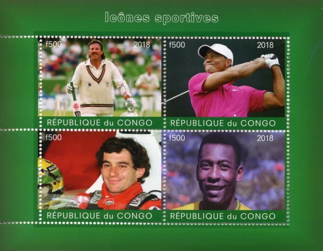 Sports Stamps 2018 CTO Ayrton Senna Pele Ian Botham Cricket Golf Football 4v M/S