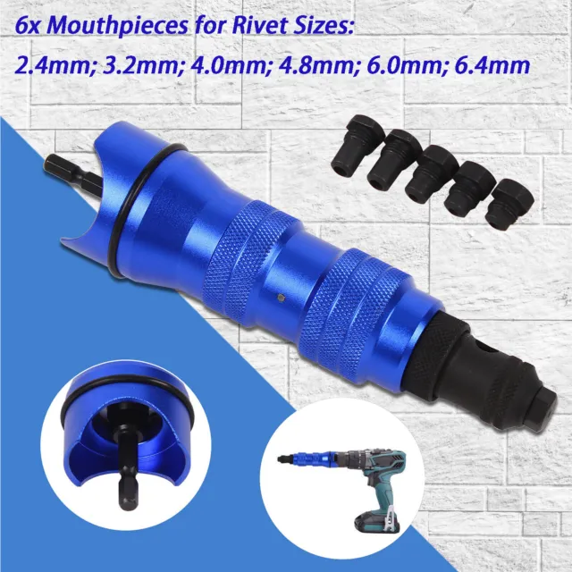 US Blind Rivet Gun Adapter Drill Electric Nut Riveting Insert Kit Tool 2.4-6.4mm