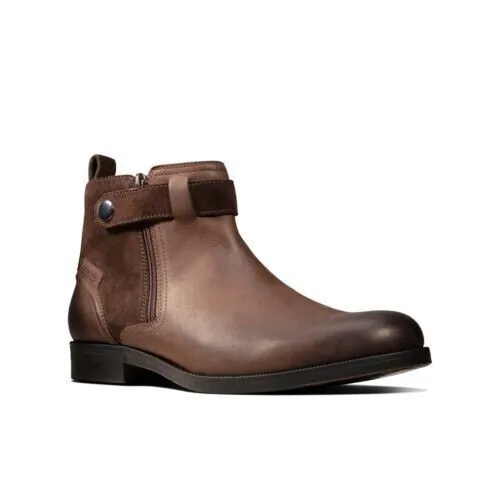 CLARKS BROCTON ZIP Mens Brown Leather Boots UK 7 New -100% Genuine- RRP ...