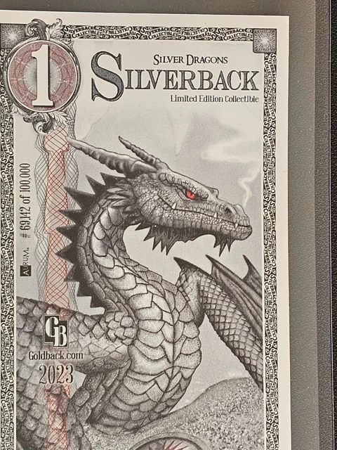 1 SILVER DRAGON Silverback Limited Edition Note .999 Silver Foil WITH ...
