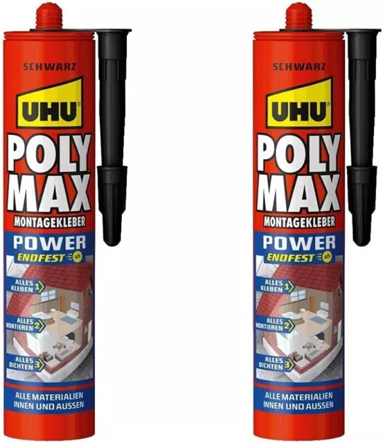 UHU POLY MAX Montagekleber POWER Kartusche, Schwarzer Montageklebstoff und