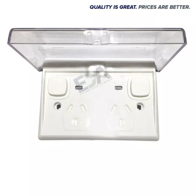 IP66 Waterproof Power Point Outlet Twin Socket DGPO Neon Indicator w/ Clear Lid