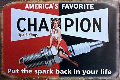 Champion Spark Plug Pinup Girl C1 Fridge Magnet Man Cave Sign Garage BAR Decor