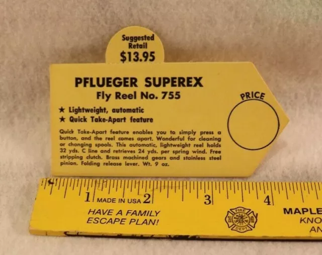 Vintage Pflueger Superex Fly Reel No 755 Store Display Card