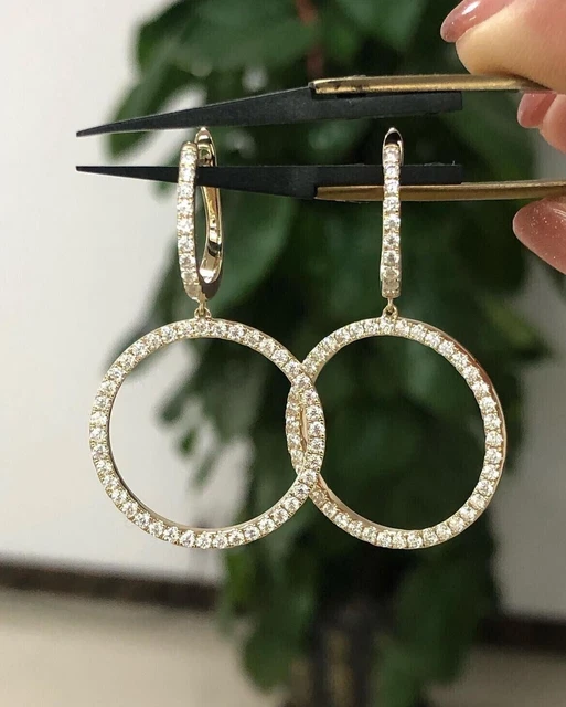3.49Ct Round Cut Lab Created Drop & Dangle Earrings Solid 14K Yellow Gold Plated