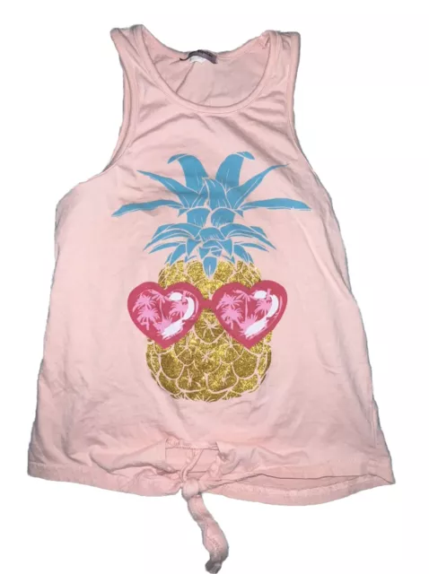 Miss Popular Girls Pink Pineapple Tie Front Tank Top Size Girls 14-16