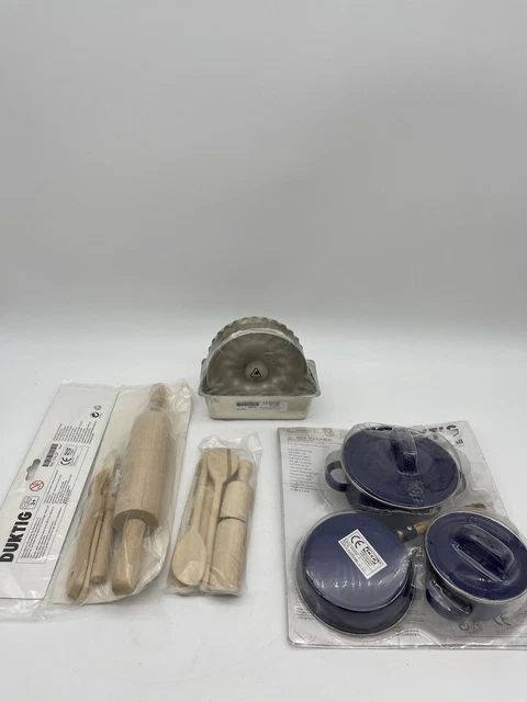 New IKEA Duktig Blue Enamel Child's Play Cooking Set Pots & Pans, Accessories